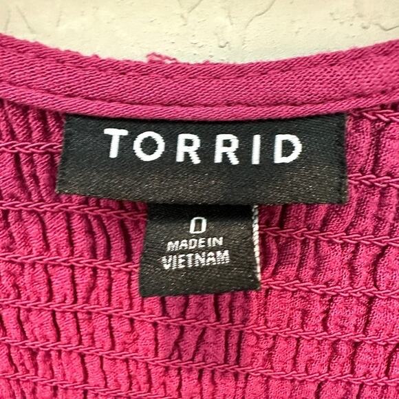 TORRID | Magenta Pink Babydoll Smocked Crinkle Blouse Long Sleeve | Large - Picture 7 of 9